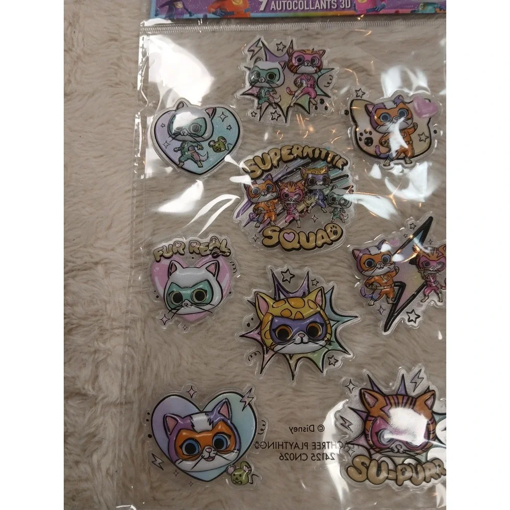 Disney Super Kitties‎ 3D Sticker 5 Pack Multicolor Lot Rare